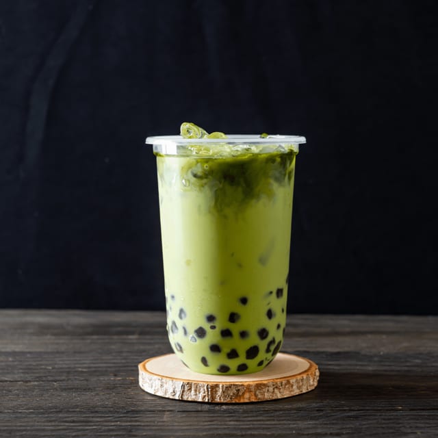 Green Tea Milk Tea with Boba.