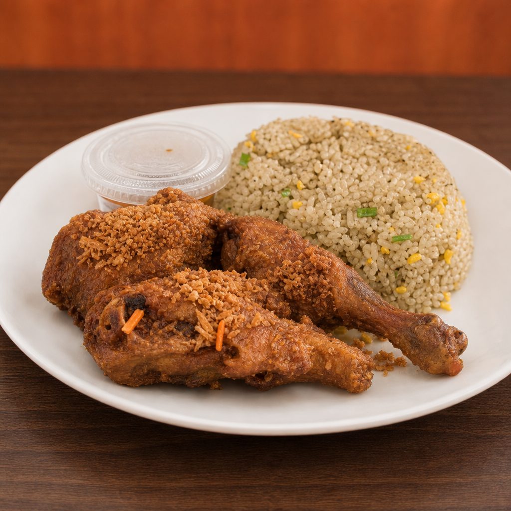 F10- Fried Rice with Fried Chicken Leg in Garlic Fish Sauce.