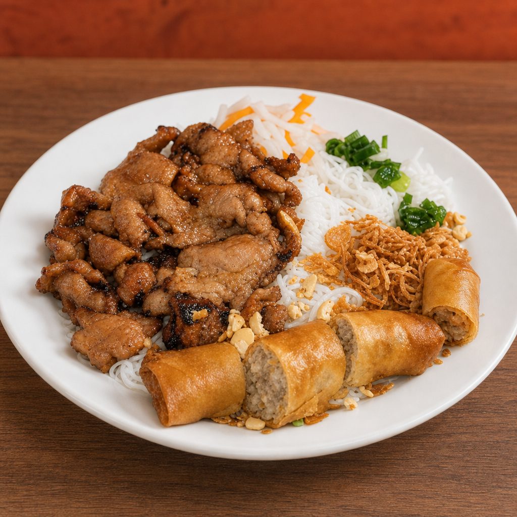 B5- Vermicelli with Grilled Pork & Egg Rolls (2 Pieces).