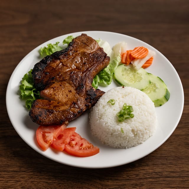 C1- Broken Rice with Grilled Porkchops.