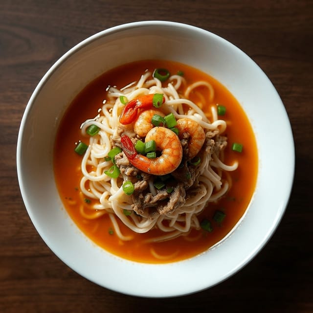 H2- Thick Rice Noodle Soup with Shrimp & Pork.